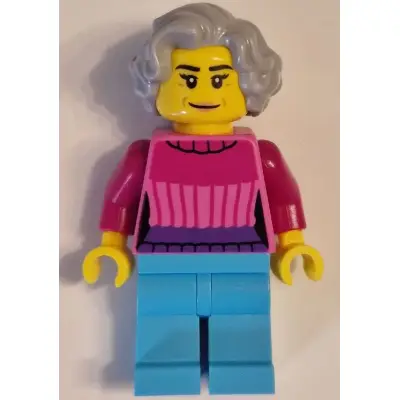 Apartment Building Resident - Female, Dark Pink Sweater, Medium Azure Legs, Light Bluish Gray Wavy Hair