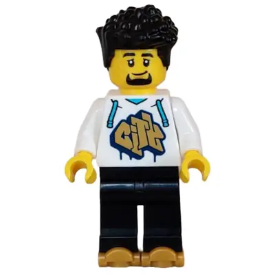Rollerskater - Male, White Hoodie with Gold 'CITY', Black Legs, Pearl Gold Roller Skates