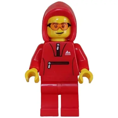Mountain Bike Cyclist - Male, Red Tracksuit / Hoodie, Safety Glasses