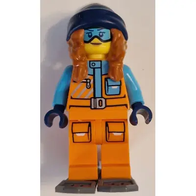 Arctic Explorer - Female, Orange Jacket, Dark Orange Braids with Dark Blue Beanie, Medium Azure Goggles, Dark Bluish Gray Snowshoes
