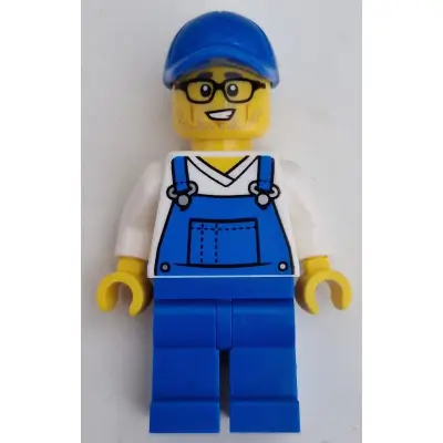 Car Cleaner - Male, Blue Overalls over V-Neck Shirt, Blue Legs, Blue Cap, Glasses, Stubble