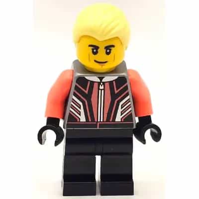 Race Car Driver - Male, Black and Coral Racing Suit, Black Legs, Bright Light Yellow Hair