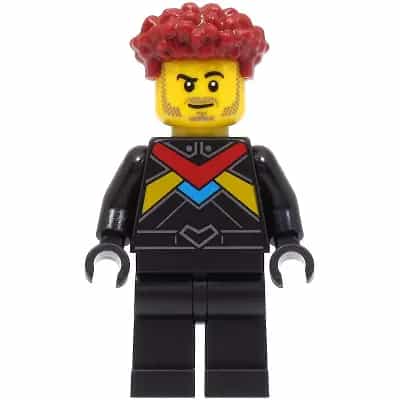 Race Car Driver - Male, Black Racing Suit with Red, Dark Azure and Bright Light Orange Stripes, Dark Red Hair