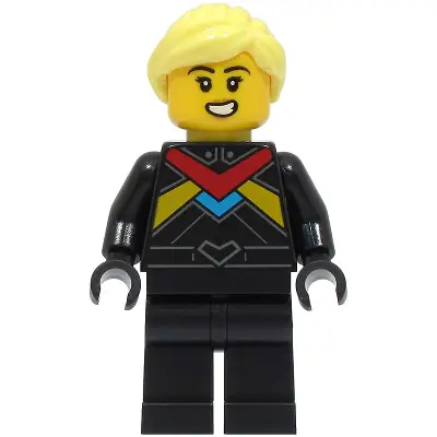 Monster Truck Driver - Female, Black Racing Suit with Red, Dark Azure and Bright Light Orange Stripes, Bright Light Yellow Hair