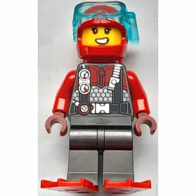 Diver - Female, Red Helmet, Air Tanks and Flippers