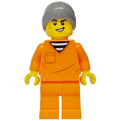 Police - City Jail Prisoner Male, Orange Prison Jumpsuit, Dark Bluish Gray Beanie, Scruff Mark