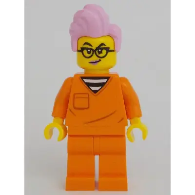 Police - City Jail Prisoner Female, Orange Prison Jumpsuit, Bright Pink Hair, Black Glasses
