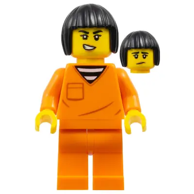 Police - City Jail Prisoner Female, Orange Prison Jumpsuit, Black Bob Cut Hair Short