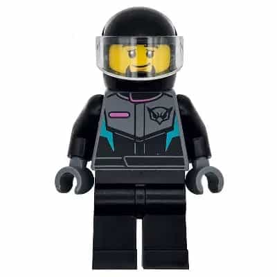 Race Car Driver - Male, Racing Suit with Hawk Head Logo, Black Legs, Black Helmet, Trans-Clear Visor, Goatee