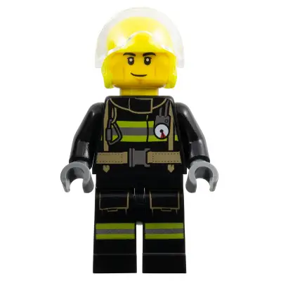 Fire - Male, Helicopter Pilot, Black Jacket and Legs with Reflective Stripes, Neon Yellow Flight Helmet