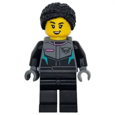Race Car Driver - Female, Racing Suit with Hawk Head Logo, Black Legs, Black Hair Braided with Knot Bun