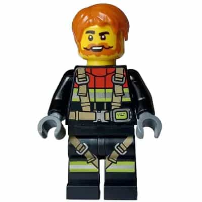 Fire - Male, Black Jacket and Legs with Reflective Stripes, Harness and Red Collar, Dark Orange Hair, Beard and Moustache