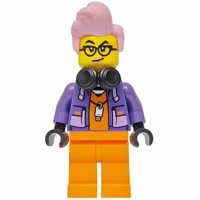 Police - City Jail Prisoner Female, Orange Prison Jumpsuit, Dark Purple Jacket, Black Headphones, Bright Pink Hair, Black Glasses