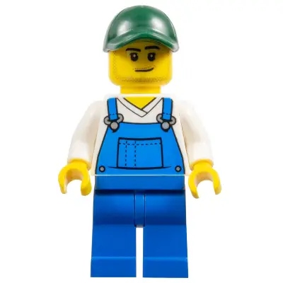 Farmer - Male, Blue Overalls over V-Neck Shirt, Blue Legs, Dark Green Cap, Stubble