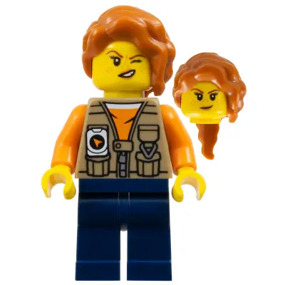 Jungle Photographer - Female, Dark Tan Vest over Orange Shirt, Dark Blue Legs, Dark Orange Hair
