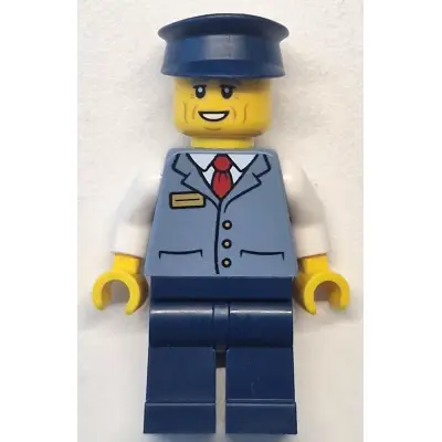 Bus Driver - Male, Sand Blue Vest over White Shirt, Dark Blue Legs and Hat