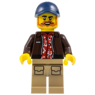 City Jungle Pilot - Male, Dark Brown Jacket over Red Hawaiian Shirt, Dark Tan Legs with Pockets, Dark Blue Cap, Beard
