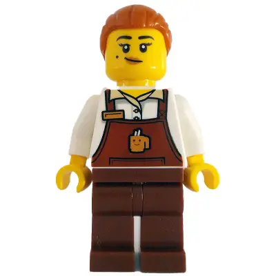 Barista - Female, Reddish Brown Apron with Cup and Name Tag, Reddish Brown Legs, Dark Orange Hair