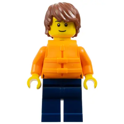 Man - Reddish Brown Hair, Orange Jacket and Life Jacket, Dark Blue Legs