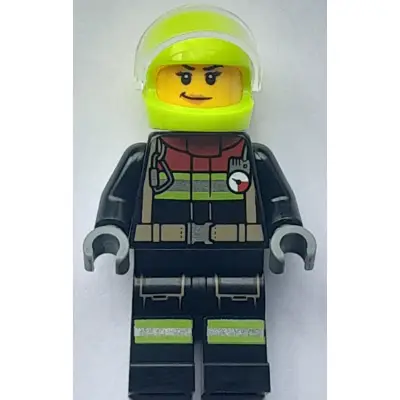 Fire - Female, Black Jacket and Legs with Reflective Stripes and Red Collar, Neon Yellow Helmet, Trans-Clear Visor
