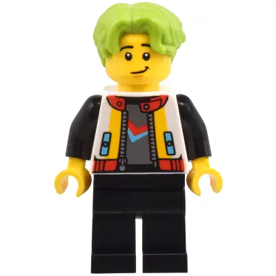 Robot World Patron - Male, White Jacket, Black Legs, Lime Hair