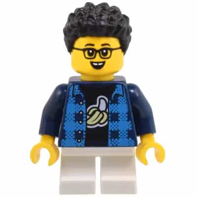 Child - Boy, Flannel Vest over Shirt with Banana, White Short Legs, Black Hair