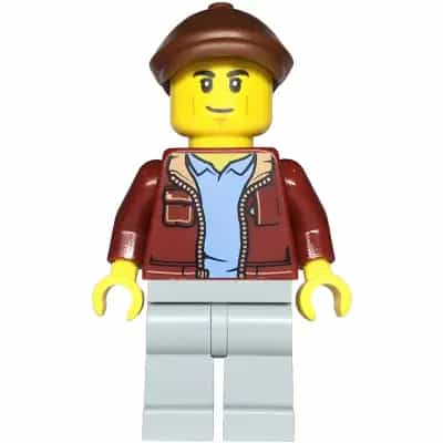 Car Transporter Driver - Male, Dark Red Jacket, Light Bluish Gray Legs, Reddish Brown Flat Cap