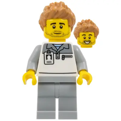 Formula 1 Mechanic - Male, Light Bluish Gray and White Polo Shirt, Light Bluish Gray Legs, Medium Nougat Spiked Hair, Stubble