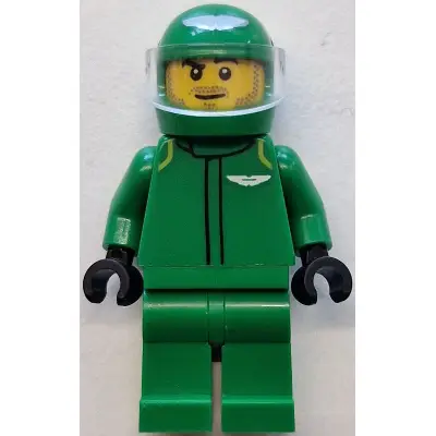 Formula 1 Driver, Aston Martin - Male, Green Racing Suit and Helmet, Trans-Clear Visor, Stubble