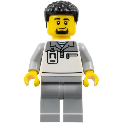 Formula 1 Transport Truck Driver - Male, Light Bluish Gray and White Polo Shirt, Light Bluish Gray Legs, Black Hair, Goatee
