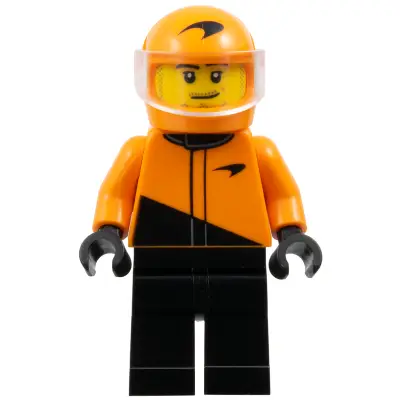 Formula 1 Driver, McLaren - Male, Black and Orange Racing Suit, Orange Helmet, Trans-Clear Visor, Stubble