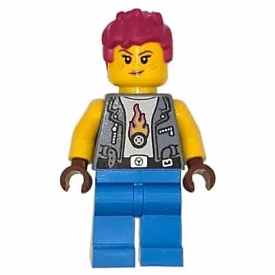 Soapbox Race Car Mechanic (Mech-Max) - Female, Sand Blue Vest, Dark Azure Legs, Magenta Messy Hair, Freckles