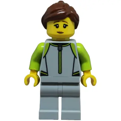 Surfer - Female, Light Bluish Gray and Lime Wetsuit, Light Bluish Gray Legs, Reddish Brown Hair with Ponytail