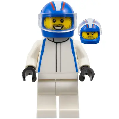 Formula 1 Driver, VCARB - Male, White Racing Suit, Blue Helmet, Trans-Clear Visor, Stubble