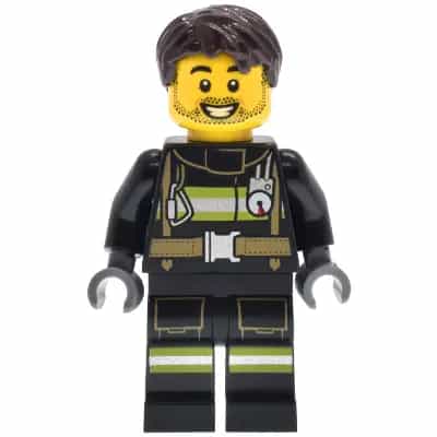 Fire - Male, Black Jacket and Legs with Reflective Stripes, Dark Brown Hair, Stubble