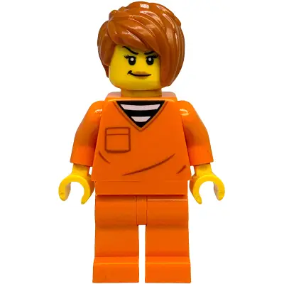 Police - City Jail Prisoner Female, Orange Prison Jumpsuit, Dark Orange Short Tousled Hair