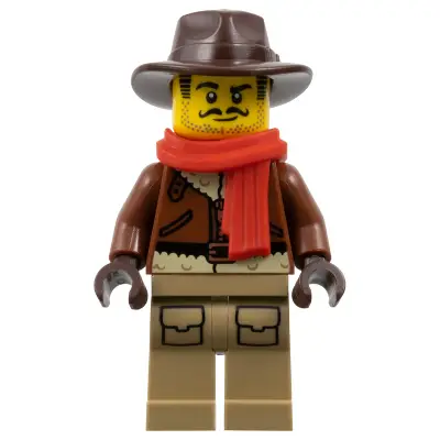 Arctic Explorer - Male, Reddish Brown Coat, Dark Tan Legs, Dark Brown Fedora, Red Scarf (Johnny Thunder)