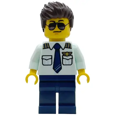 Air Ambulance Pilot - Male, Light Aqua Shirt with Tie, Dark Blue Legs, Dark Brown Hair, Sunglasses
