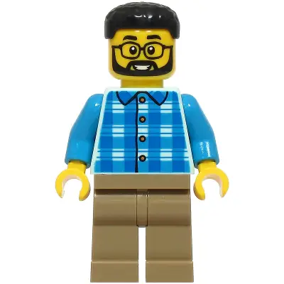 Dad - Blue and Dark Azure Plaid Shirt, Dark Tan Legs, Black Hair