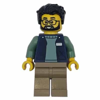 Delivery Worker - Male, Dark Blue Bodywarmer over Sand Green Sweater, Dark Tan Legs, Black Hair