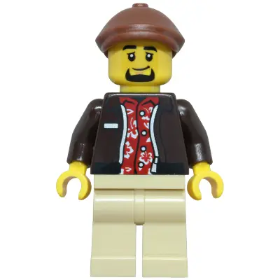 Taxi Driver - Male, Dark Brown Jacket over Red Hawaiian Shirt, Tan Legs, Reddish Brown Flat Cap