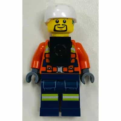Coast Guard City - Male, Reddish Orange Jacket with Pockets and Reflective Stripes, Dark Blue Legs with Pockets and Reflective Stripes, White Sports Helmet, Black Neck Bracket