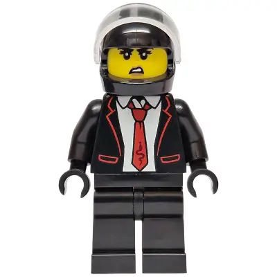 Police - City Bandit Crook Female, Black Tuxedo with Red Tie, Black Legs, Black Helmet