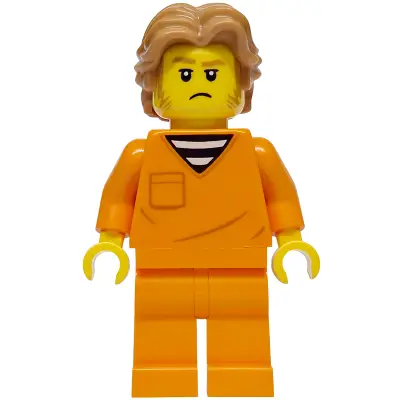 Police - City Jail Prisoner Male, Orange Prison Jumpsuit, Medium Nougat Wavy Hair, Sideburns, Orange Glasses