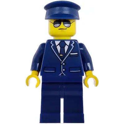 Passenger Plane Pilot - Male, Dark Blue Suit with Tie and Hat