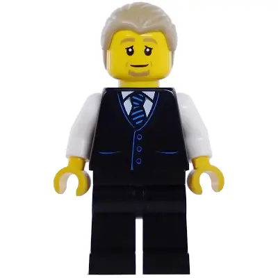 Air Traffic Controller - Male, Black Vest with Blue Striped Tie, Black Legs, Dark Tan Hair Combed