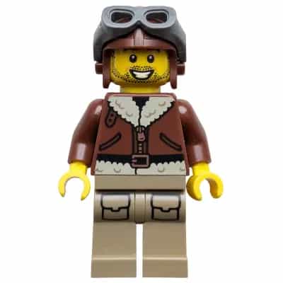 Airplane Pilot - Male, Reddish Brown Aviator Jacket, Dark Tan Legs with Pockets, Aviator Cap, Dark Bluish Gray Goggles (b25cty01uk -nl)
