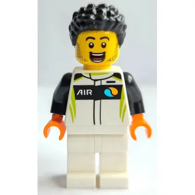 Race Car Driver - Male, White, Black and Lime Racing Suit, White Legs, Black Hair