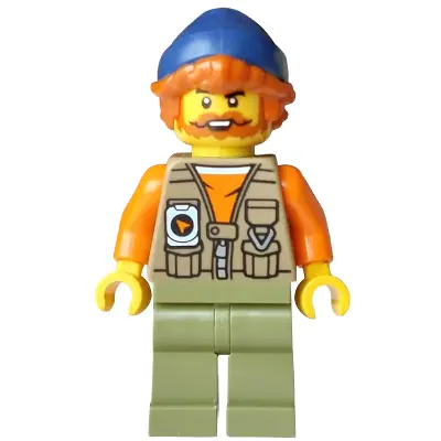 Fisherman - Dark Tan Vest over Orange Shirt, Olive Green Legs, Dark Blue Beanie, Dark Orange Hair