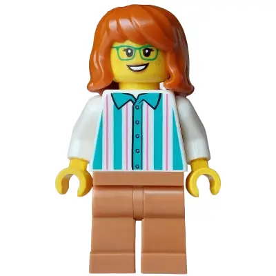 Ice Cream Vendor - Female, White Shirt with Dark Turquoise Stripes, Medium Nougat Legs, Dark Orange Hair, Green Glasses